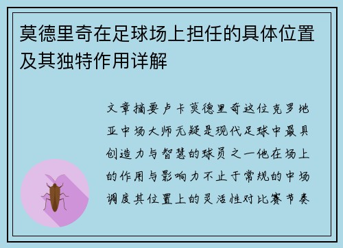 莫德里奇在足球场上担任的具体位置及其独特作用详解