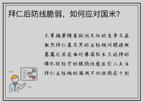 拜仁后防线脆弱，如何应对国米？